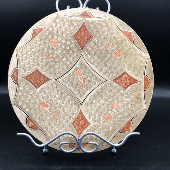 Vintage Copper Decorative Wall Plate Illuminated Paint Hand Etched Turkish Plate - Picture 7 of 7